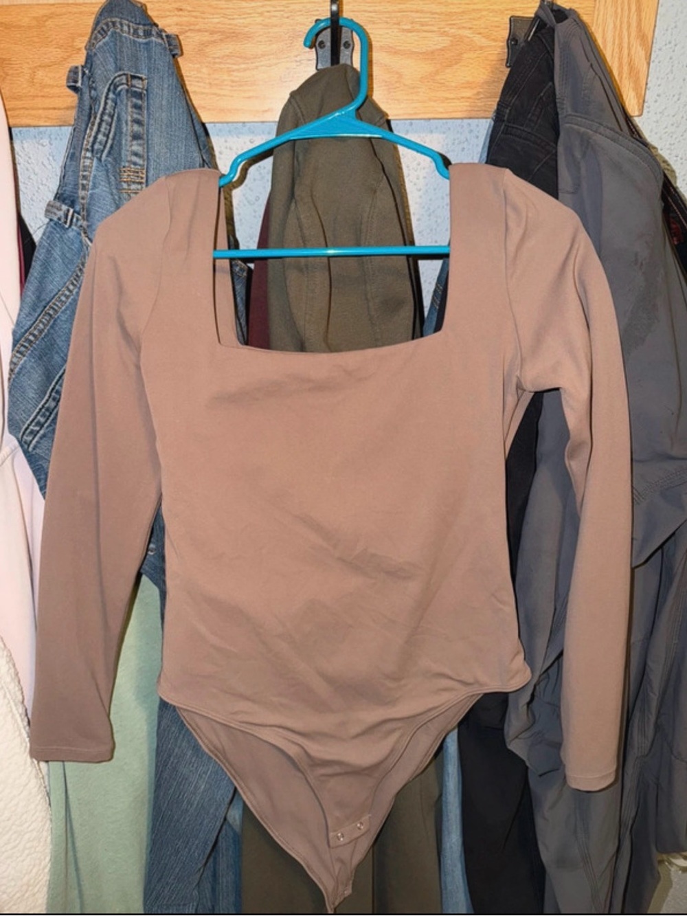 Amazon Women's Long Sleeve Square Neck Bodysuit - Taupe